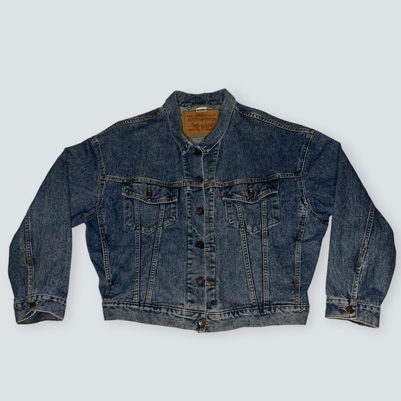 Levis Men’s Jean Jacket Size Large Cropped Denim 100% Cotton - Picture 3 of 16